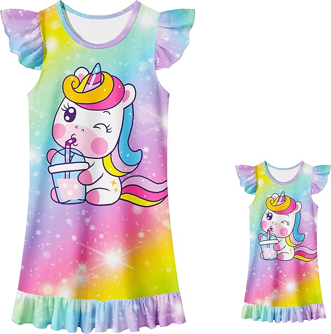 LQSZ Doll and Girl Matching Nightgown Outfit Pajamas Nightie Nightgown for Girls and Dolls Clothes