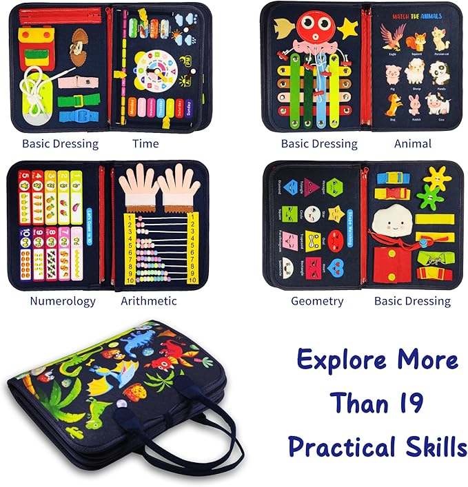 LearnToy Montessori Busy Board for Boys 3 4 5 Year, Sensory Toys for Toddlers 3-6, Ideal for Travel and Preschool - ABCs, 123s, Shapes, Colors, Animals, Weather, Birthday Gifts