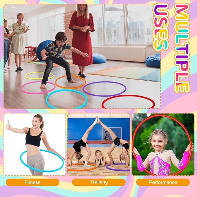 Sratte 6 Pcs Exercise Hoop Detachable Adjustable Plastic Hoops Snap Together Toy Ring Color Playground Toys for Girls and Boys Party Games, Sports, Exercise, Dog Training(28 Inch,Stylish Colors)