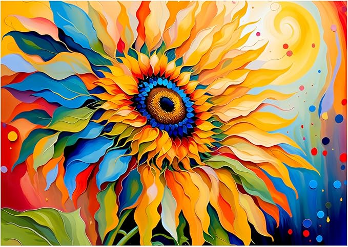 Rocorose Sunflower Jigsaw Puzzle for Adults 1000 Pieces, Colorful Gradient Flower Artwork Family Challenging Fun Activity Floral Puzzle Game Great Gift for Paint Lovers
