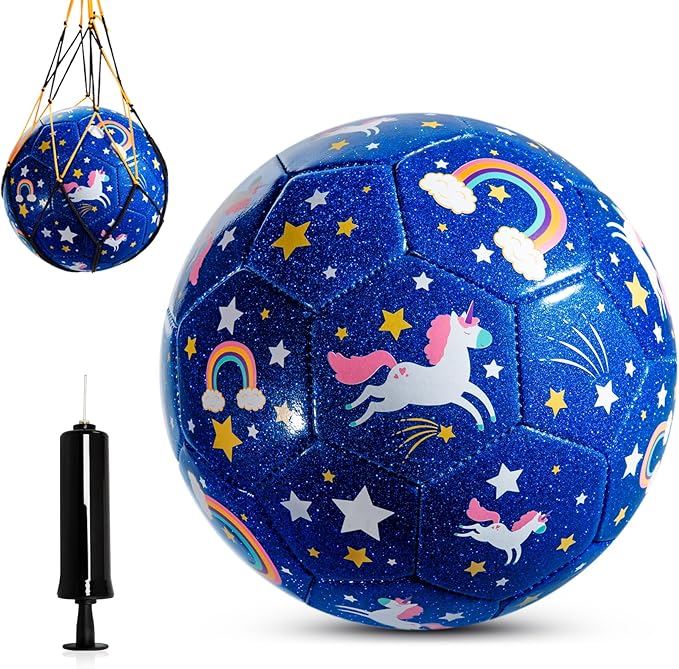 U&C Planet Soccer Ball Size 2 Size 3 Size 4 for Toddler Kids with Pump Deflated, Cartoon Unicorn Dinosaur Soccer Ball Toy for Girls Boys 1-3 2-8 6-12