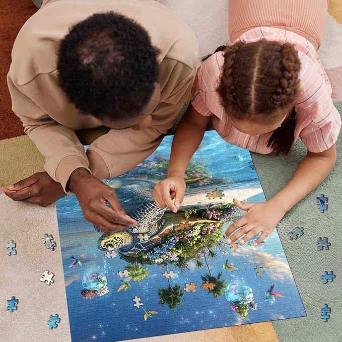 Sea Turtle Puzzle 1000 Piece for Adults, Nature Plant Animal Jigsaw Puzzles, Difficult Ocean Island Art Puzzle as Turtle Decor