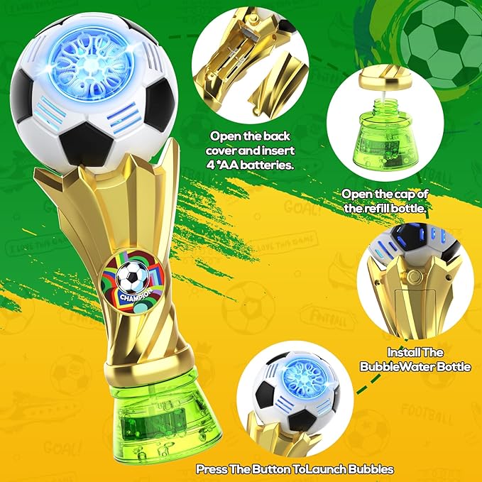 Bubble Wand - Soccer Trophy Bubble Machine with 2 Solution Refill, Automatic Bubble Blower for Kids, Bubbles Maker Blaster Toddler Outdoor Toys, 2026 Merchandise Birthday Gifts for Boys Girls Age 3+