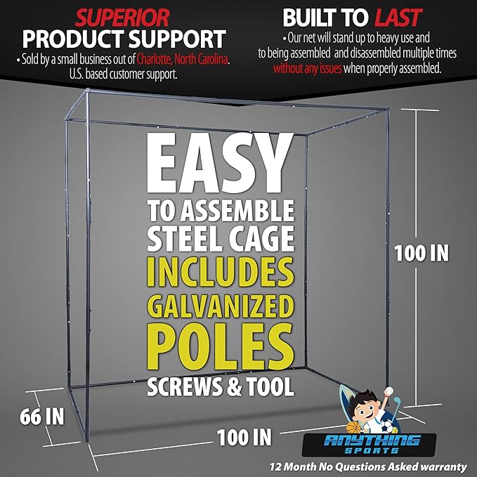 Complete Golf Simulator Enclosure Package – 4K-Ready Impact Screen with Blackout Cage, Projector Mount, Frame Poles, Side Shank Nets | Indoor & Garage Practice | Easy Setup | 12-Month Warranty