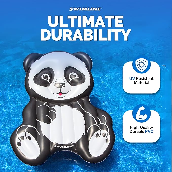 Swimline Inflatable Panda Pool Float, Black/White, 71"/50"/8"