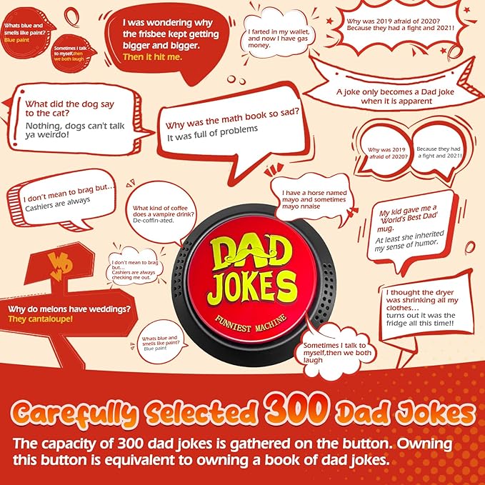 Dad Jokes Generator Button,Contains 300 Funny Dad Jokes,Best Fun Gifts For Dad/Father/Husband/Men,Suitable For Birthday Gifts/Father's Day/Christmas/White Elephant Day/Anniversaries,Make Dad Laugh!