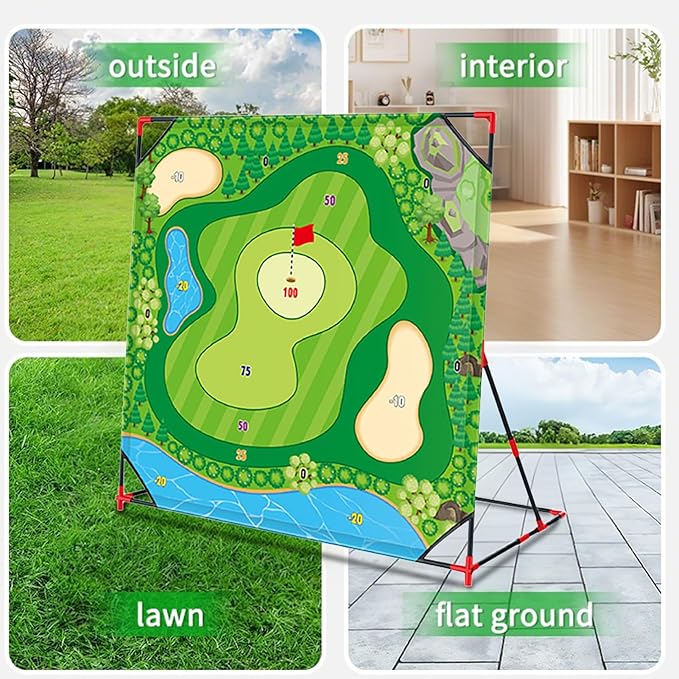 Golf Chipping Game with Stand - 54"x 54" Golf Target Backyard Game Set Includes 24 Sticky Balls, 2 Clubs, 2 Hitting Mats, Portable Golf Game for Chipping Practice for Dads Golfers