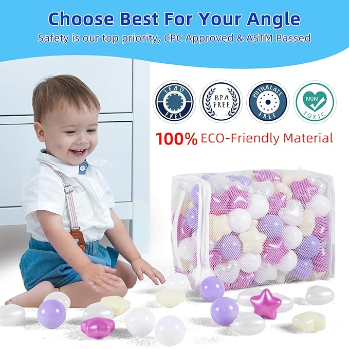 Star Ball Pit Balls for Toddlers -200pcs Phthalate Free BPA Free Crush Proof Play Balls Macaron Children's Ocean Balls Play Tent Pool Playhouse Playpen Party Decoration.