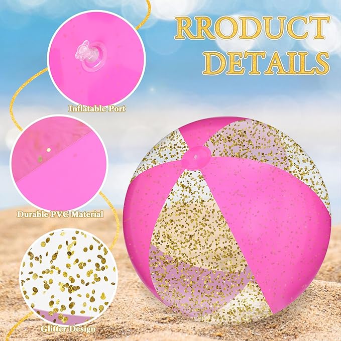 Realspring 2 Pcs 48'' Giant Beach Balls for Swimming Pool 4 Ft Jumbo Glitter Confetti Inflatable PVC Pool Balls Large Summer Blow up Beach Toys for Adults Summer Outdoor Party Favor(Pink White)