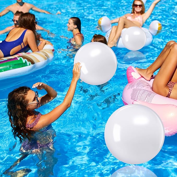 Sinmoe 12 Pieces Large gaint Inflatable White Beach Ball Bulk Solid Swimming Pool Floating Blow up Ball DIY Paint Craft for Boys Girls Hawaii Luau Birthday Beach Summer Party(12 Inch,White)