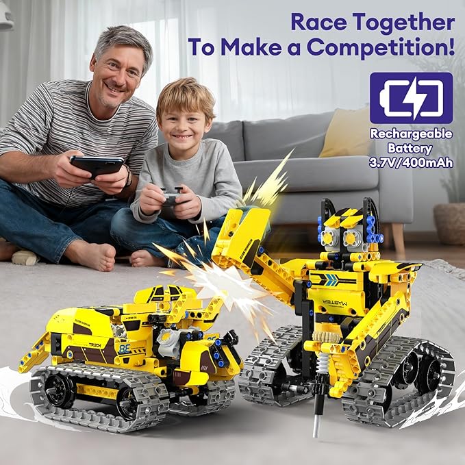 5 in 1 STEM Robot Toy Building Kit, 452 PCS Blocks App & Remote Control Engineering Toys Robotics for Kids Ages 8-12, RC Bulldozer Erector Sets for Boys Girls 6 7 9 10 11 13 14+ Birthday Gifts