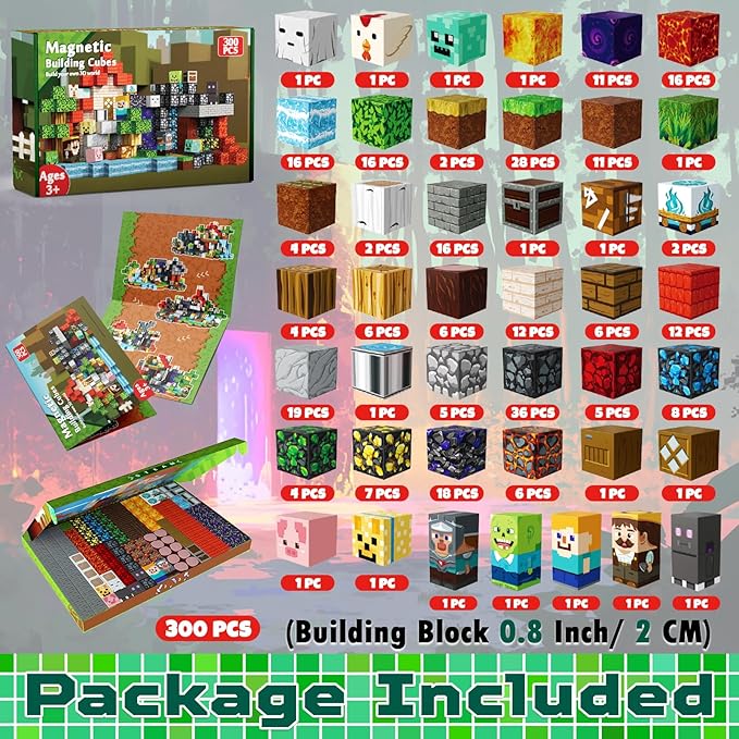 300 PCS 0.8in Magnetic Blocks - Easter Toys for Kids, Magnetic Building Blocks Cubes, Stacking Magnets, School STEM Toys Birthday Gifts for Boys and Girls Age 3+ Years Old (Theme: Portal)