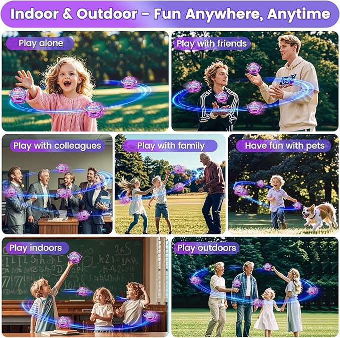Flying Orb Ball Toy, 2026 Upgrade Hand Controlled Hover Ball with LED Lights,360° Rotating Boomerang Globe Cool Mini Drone, Ideal Birthday&Christmas Gift for Boys Girls-Bright Purple