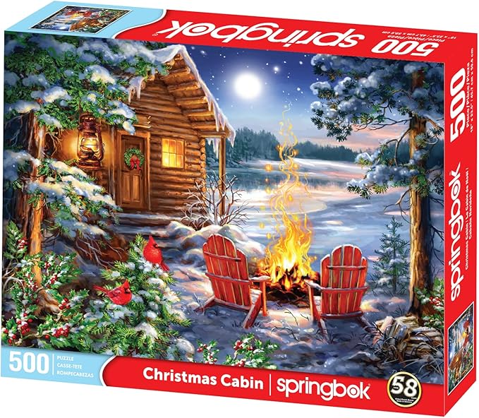 Springbok Christmas Cabin 500 Piece Jigsaw Puzzle for Adults or Children Designed for Holiday Fun- Made in The USA with Precision fit Pieces for a Great Puzzling Experience