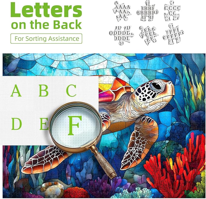 Sea Turtle Stained Glass Jigsaw Puzzle for Adults, 500 Piece Ocean Scene Puzzle, Relaxing Activity & Home Decor, Ideal for Marine Life Enthusiasts, Turtle Lovers