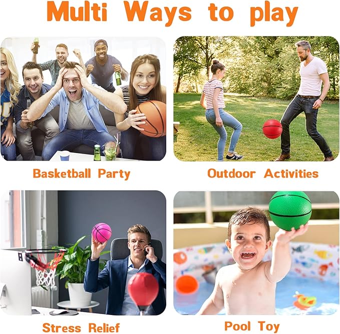 12Pcs 5Inch Mini Basketballs,Colorful Rubber InflatableBasketball,Pool Kick Balls Toy with Inflation Pump for Indoor Mini Basketball Hoop,Beach Sports Game,Party Favor