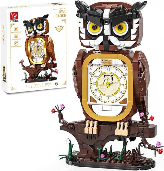 Owl Clock Building Blocks Set, STEM Building Toys with Functional Clock, Collectible Bird Display Model for Home Decor, Christmas Birthday Gift for Adults & Boys 8-14 (964Pcs)
