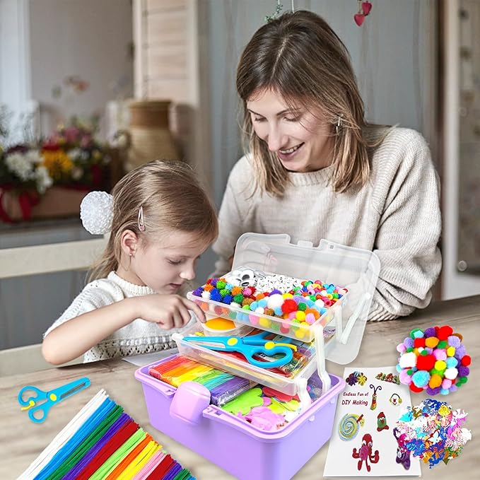 3000 Arts and Crafts Supplies for Kids Craft Kit Craft Box with Pipe Cleaners Arts and Crafts for Kids Age 4-6, 6-8, 8-12 DIY School Supplies Materials Set Toys Gifts for Girls Boys Toddlers, Purple