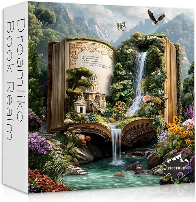 Fantasy Book Puzzles for Adults 1000 Pieces, Nature Flower Landscape Mountain Scenic Puzzles, Garden Floral Animal Bird Scenery Jigsaw Puzzle