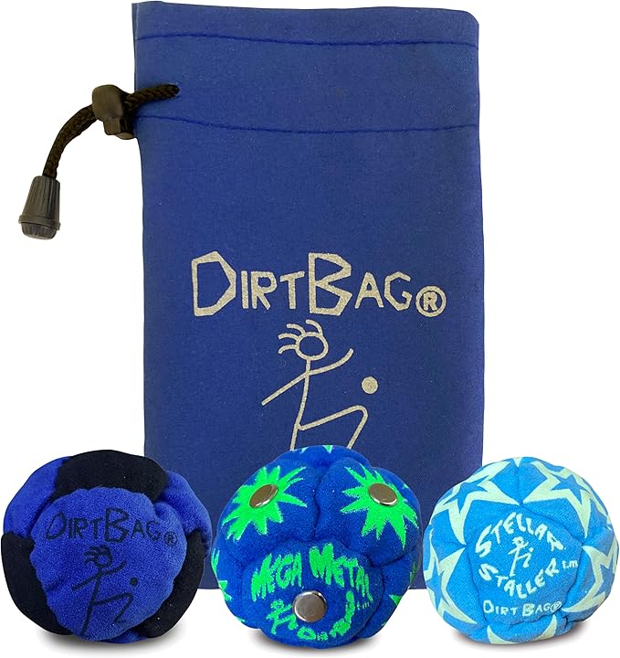 DIRTBAG All Star Footbag 3 Pack with Pouch, 100% Handmade, Premium Quality, Bright Vivid Colors, Signature Carry Bag
