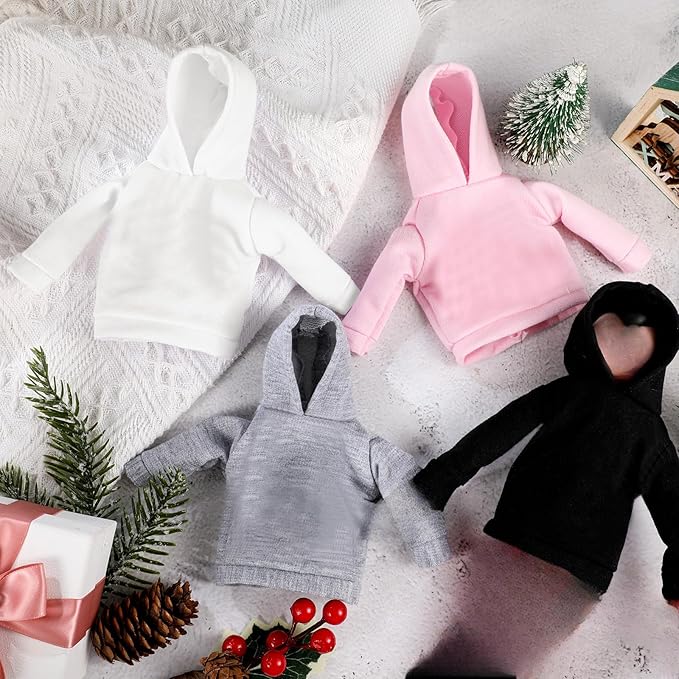 Bencailor 4 Pcs Doll Clothes Winter Sweater Hoodie Accessories Cute Hoodie Clothing Set(Black, Pink, White, Gray,11.5 Inch Doll)