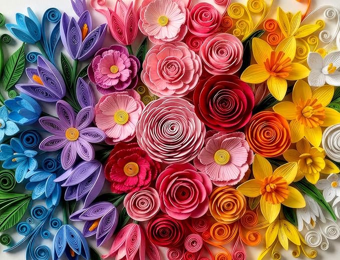 Springbok Quilled Flower Garden 500 Piece Jigsaw Puzzle for Adults - Poster Now Included - Gradient Paper Cut Floral - Unique Cut Pieces - Made in USA