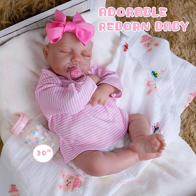 Milidool Lifelike Reborn Baby Dolls Girl-20-Inch Soft Body Realistic Newborn Real Life Baby Dolls with Complete Accessories Perfect for Cuddling, Playtime, and Gift Giving