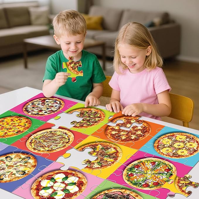 Jumbo Floor Puzzle for Kids,48 Piece Pizza Jigsaw Puzzles,Learning Educational Foods Toys for Toddlers Ages 3-5,Colorful Design Children Gift for Boy Girl Ages 4-8