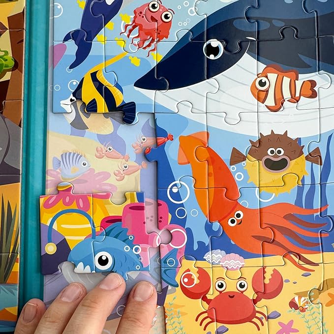 QUOKKA Magnetic Puzzles for Toddlers 3-5 – 2x48 Pieces Travel Games for Kids Ages 2-4 – Ocean & Africa Animals Magnetic Puzzles for Kids Ages 4-8 – Educational Puzzle Gift Toy for Boys and Girls