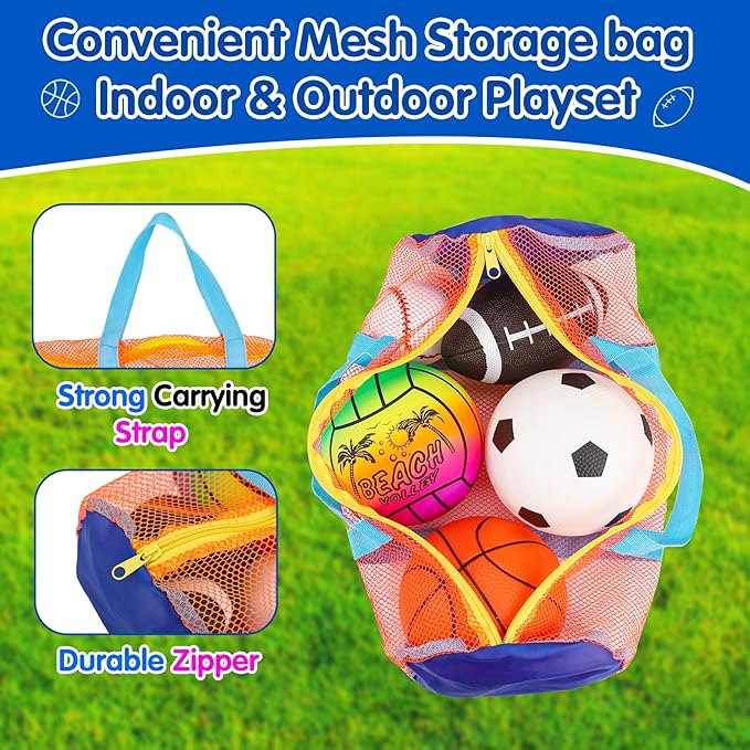 5 Pack Sports Balls for Toddlers 1-3 Outdoor Toys Football Soccer Basketball Baseball with Bag 1 2 3 Year Old Boy Toys Sport Bouncy Balls Outside Playground Toddler 1-3 2-4 3-5 Birthday Boys Gifts