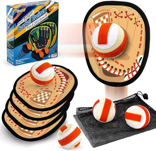 Toss and Catch Ball Game, Kids Toddler Sports Toy for Boys Girls 3 4 5 6 7 8 Year Old, Baseball Glove & Sticky Balls Set for Birthday Xmas Gifts Stocking Stuffer, Great Outdoor Yard Lawn Beach Games