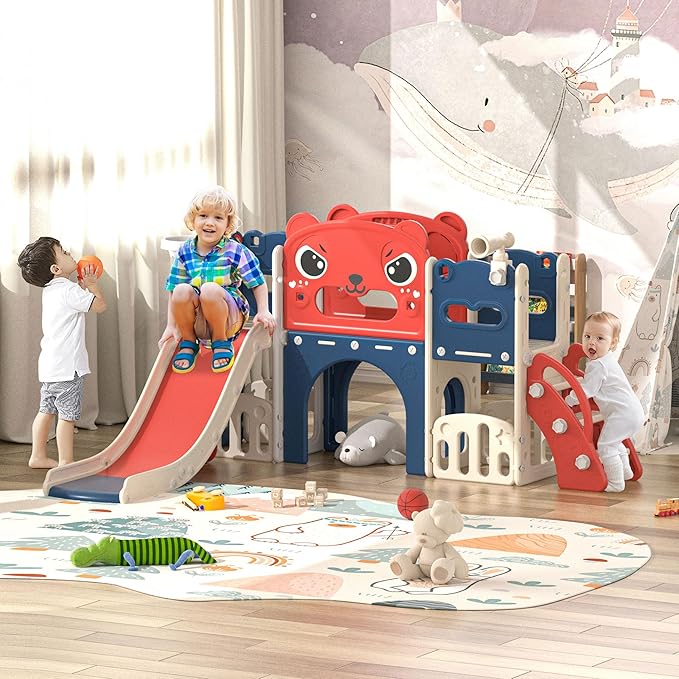 9 in 1 Toddler Slide Playset Indoor Outdoor Kids Slide and Climber for Toddler Age 1-6, Children Slide Climber Playground