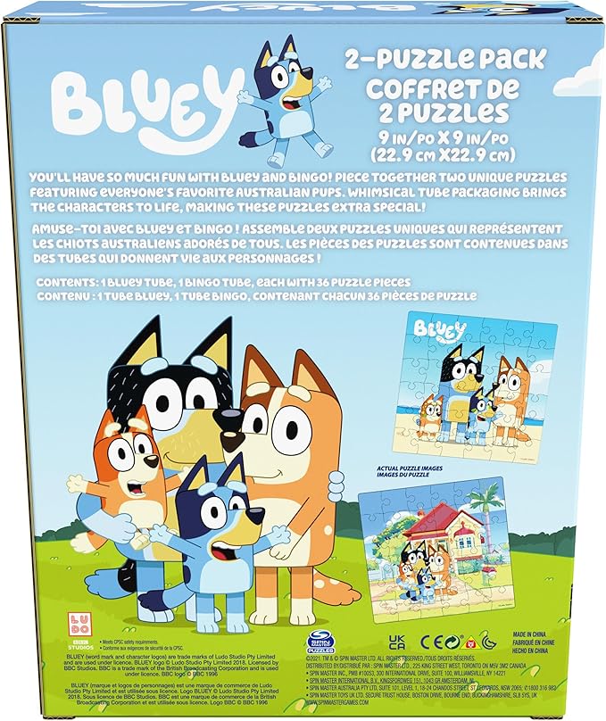 Spin Master Games, Bluey Puzzles 2-Pack, 36 Pieces, Kids Puzzles, Bluey Toys, Preschool Puzzles, for Ages 3 & Up