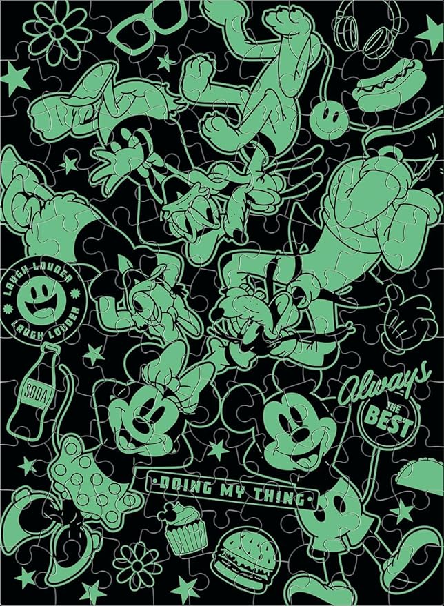 Ceaco - Disney - Mickey and Friends - Mickey Party of Six - Glow in the Dark -100 Piece Jigsaw Puzzle