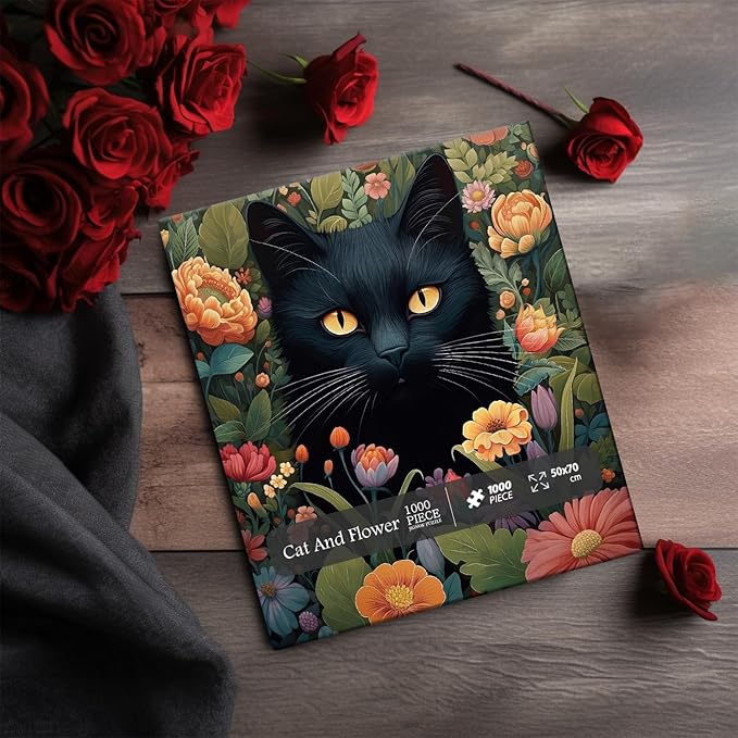 Vintage Cat Puzzles for Adults 1000 Pieces and up, PICKFORU Flower Jigsaw Puzzles Collection Animal and Plant, Retro Kitty Puzzle for Cat Lovers