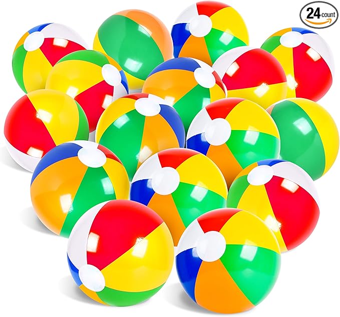 Coopay 24/50/100 Pack Inflatable Beach Balls Classic Rainbow Swimming Pool Ball Birthday Beach Party Decoration Summer Water Games Gifts 8 to 12 Inches from Inflated to Deflated