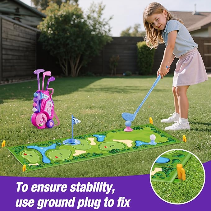 Toddler Golf Set 2-4 Years, Kids Golf Club with 8 Balls, 4 Plastic Clubs, Putting Mat, Scoreboard, Storage Bag, Indoor Outdoor Game with Golf Cart Sport Toy Gift for Baby Boys Girls Age 3-5, Pink