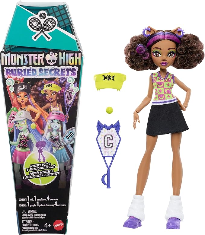 Monster High Buried Secrets Dolls and Accessories, Courtside Fang-Out Theme with Mystery Doll and 5 Unboxing Surprises (Characters May Vary)