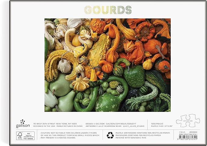 Galison Gourds 1000 Piece Puzzle from Galison - 27" x 20" Puzzle, Beautiful Art by Julie Seabrook Ream, Thick and Sturdy Pieces, Fun and Challenging Activity for Adults, Makes a Great Gift!