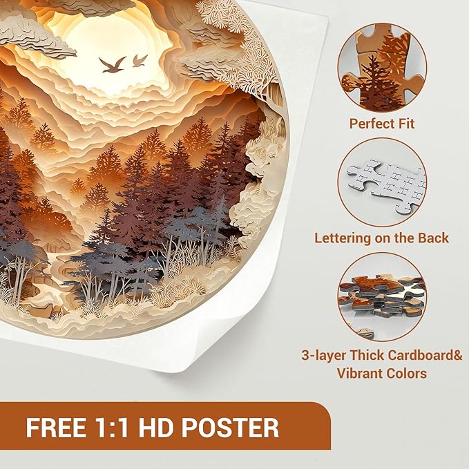1000 Piece Puzzle for Adults - 3D Cave Forest Jigsaw Puzzles Paper-Cutting Art - Brain Teaser Adult Puzzles -Impossible Hard Difficult Challenging Puzzle- Christmas Birthday Gifts for Women/Men