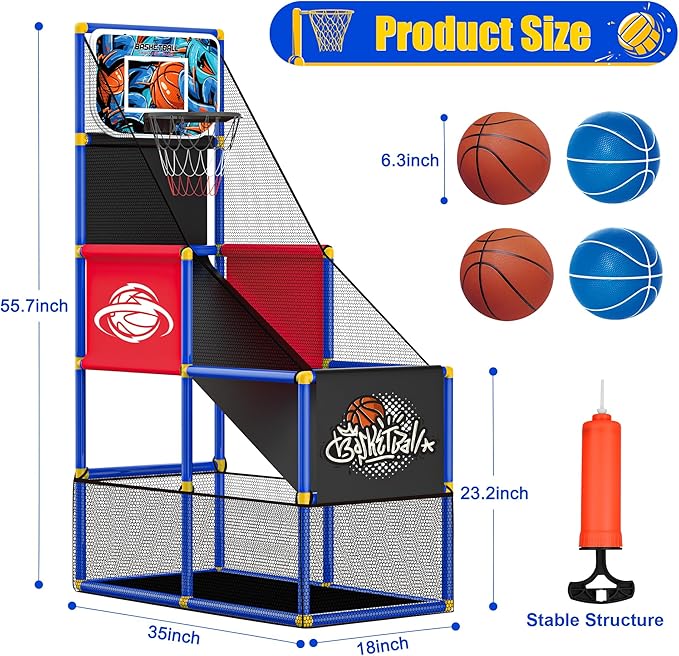 Kids Arcade Basketball Hoop Indoor Outdoor Single Shot Basketball Game for Toddler,Carnival Games Sport Gifts for Boys Girls Ages 3-8 Years Old,Ideal for Competition