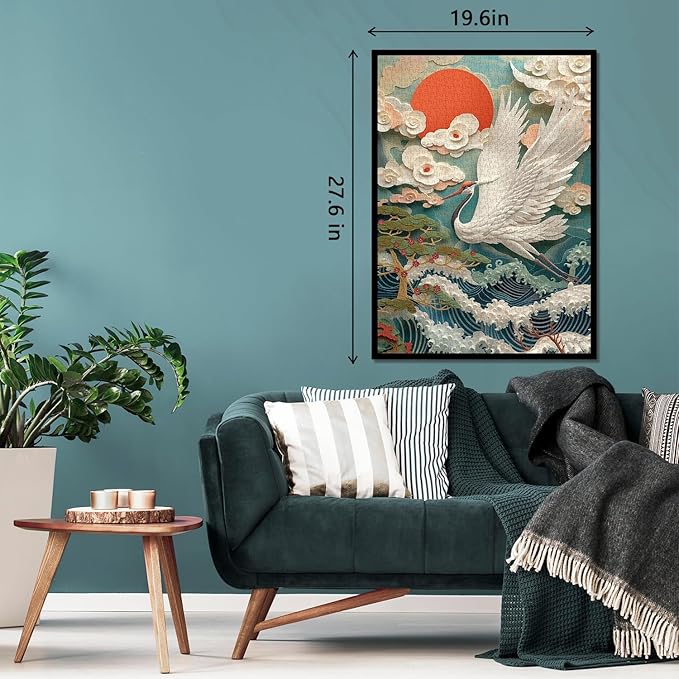 Vintage Crane Puzzles for Adults 1000 Pieces, Colorful Bird Art Jigsaw Puzzles, Challenging Flower Animal Puzzles as Wall Art Decor