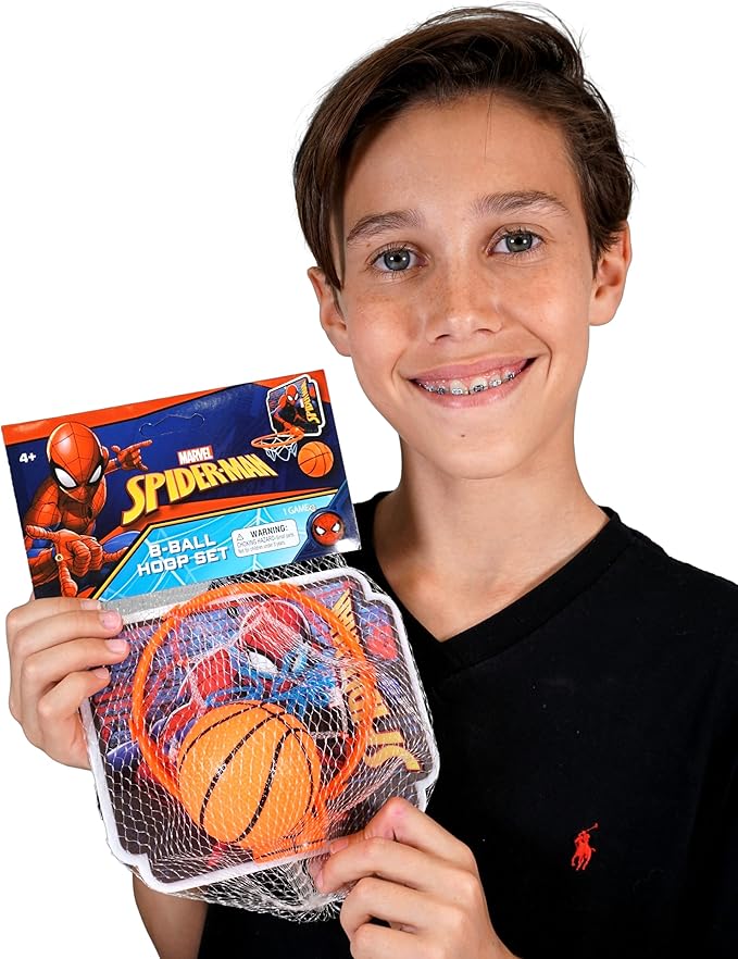 JA-RU Marvel Spiderman Mini Basketball Hoop (1 Unit) Self Adhesive Wall & Door Mount. Office or Bedroom Basketball Hoop with Ball for Kids. Indoor & Outdoor Sports Game. Spid-6822-1s