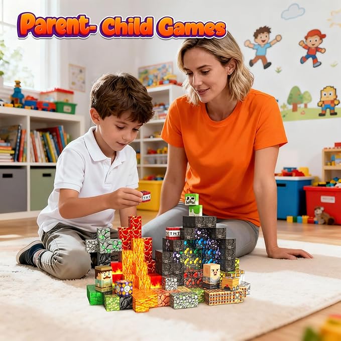 200PCS 0.8inch Magnetic Building Blocks STEM Toy for Kids 3+ Toddler Educational Construction Gift for Boys & Girls (Lava Cave-200pcs)