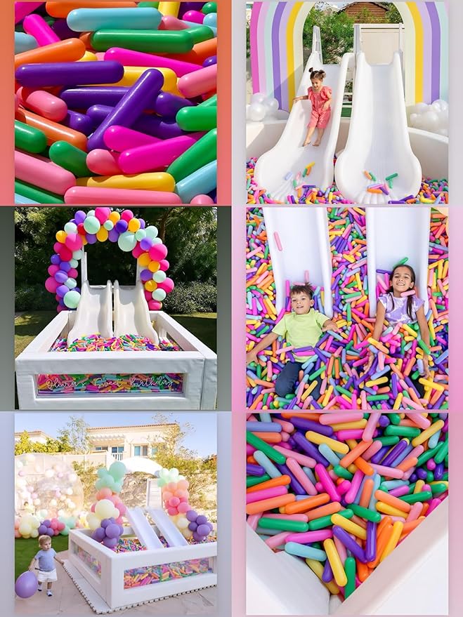 STARBOLO Ball Pit Balls Giant Sprinkles 500pcs Ball Pit Balls Crush Proof Plastic Toy Balls for Toddlers Ball Pits, Ball Pit Play Tent, Baby Pool Water Toys(Rainbow 8 Color;Candy Long Balls)