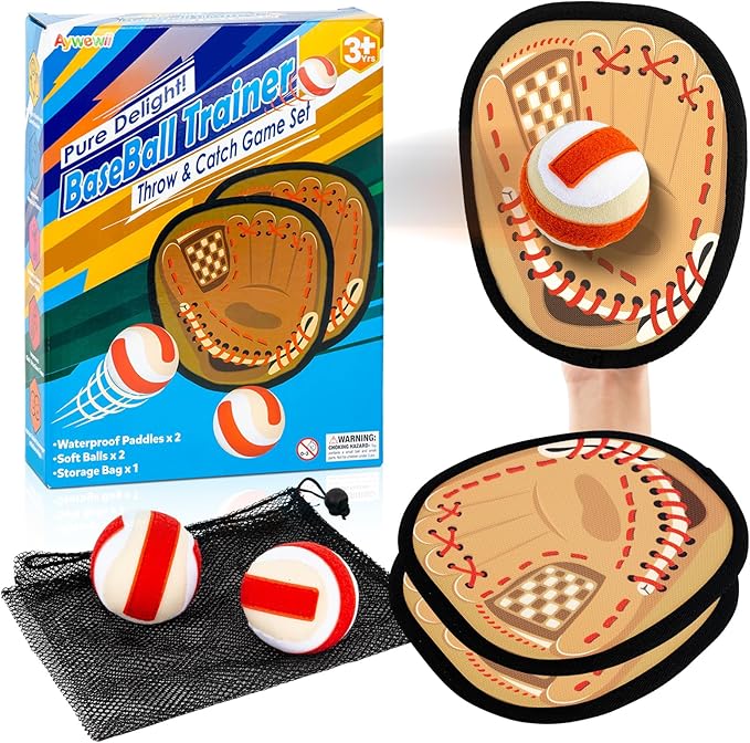 Toss and Catch Ball Game, Kids Toddler Sports Toy for Boys Girls 3 4 5 6 7 8 Year Old, Baseball Glove & Sticky Balls Set for Birthday Xmas Gifts Stocking Stuffer, Great Outdoor Yard Lawn Beach Games