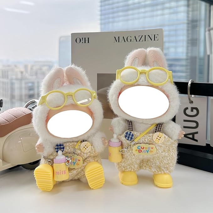 Clothes for 17cm Doll, 4 pcs Set Doll's Outfits Luxury Dress Pants Glasses Headset Shoes Accessories Fashion Stylish Adorable Dolls Clothes (No Doll) (Butter Yellow)