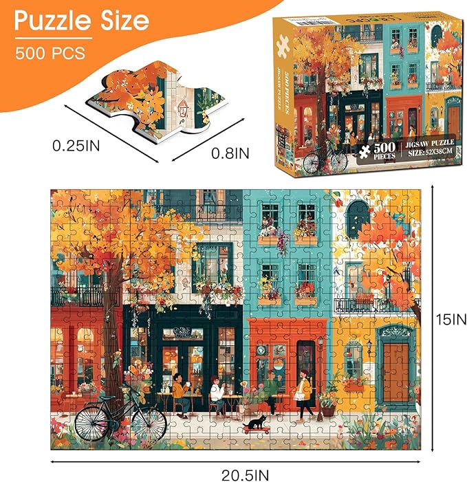 500 Piece Puzzle for Adults – Colorful Streets Jigsaw Puzzle 500 Pieces for Adults – Interlock Perfectly Letter on Back No Dust, Home Decor Birthday Party Gift Toy for Men Women Elders Seniors