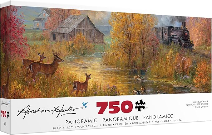 Buffalo Games – Southern Rails - Abraham Hunter - 750 Piece Fall Panoramic Jigsaw Puzzle – Scenic Autumn Landscape Artwork for Adults – Precision-Cut Pieces, Beautiful Seasonal Artwork