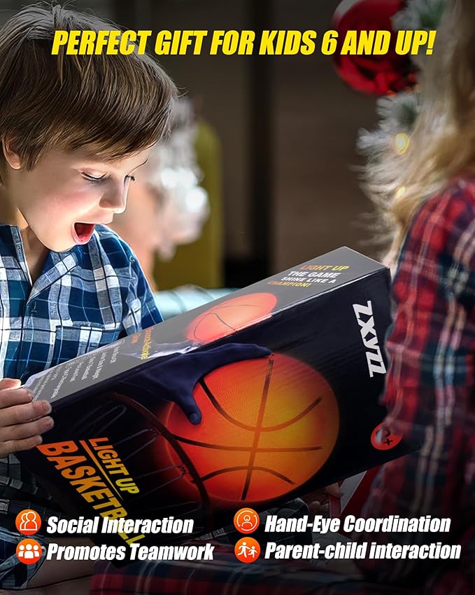 Rechargeable Glow in the Dark Basketball, LED Light Up Basketball with Accessories, Cool Toys for Birthday Easter Gifts Ideal, Stuff Ages for 8 9 10 11 12 13 14 15 Years Old Boys Kids Teenage Youth